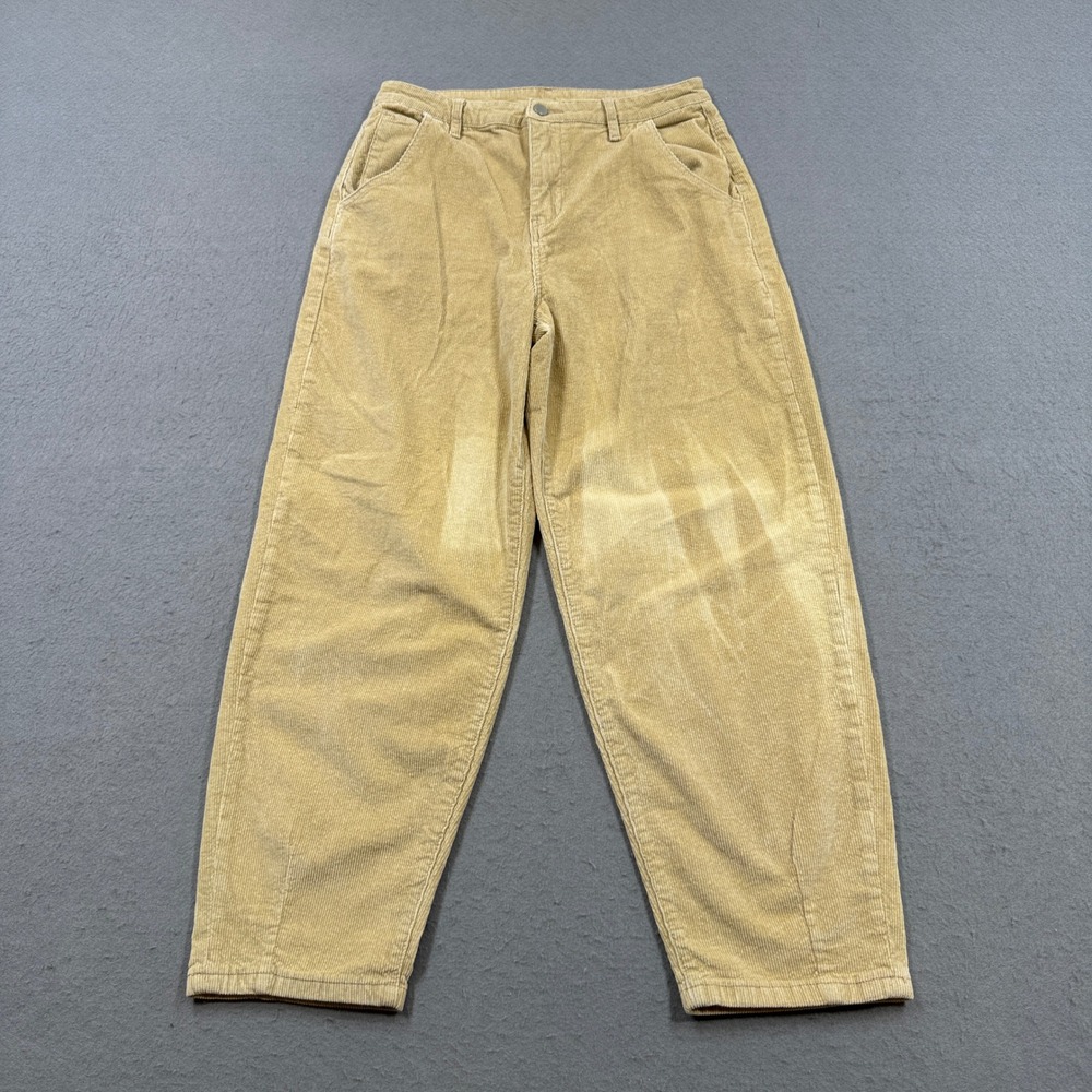 Baggy Corduroy Pants Women's Large Brown High Rise Tapered Leg Loose Fit
